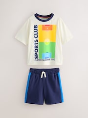 Little Bird by Jools Oliver White Oversized Rainbow Sports Club Short Sleeve T-Shirt and Shorts Set - Image 1 of 4