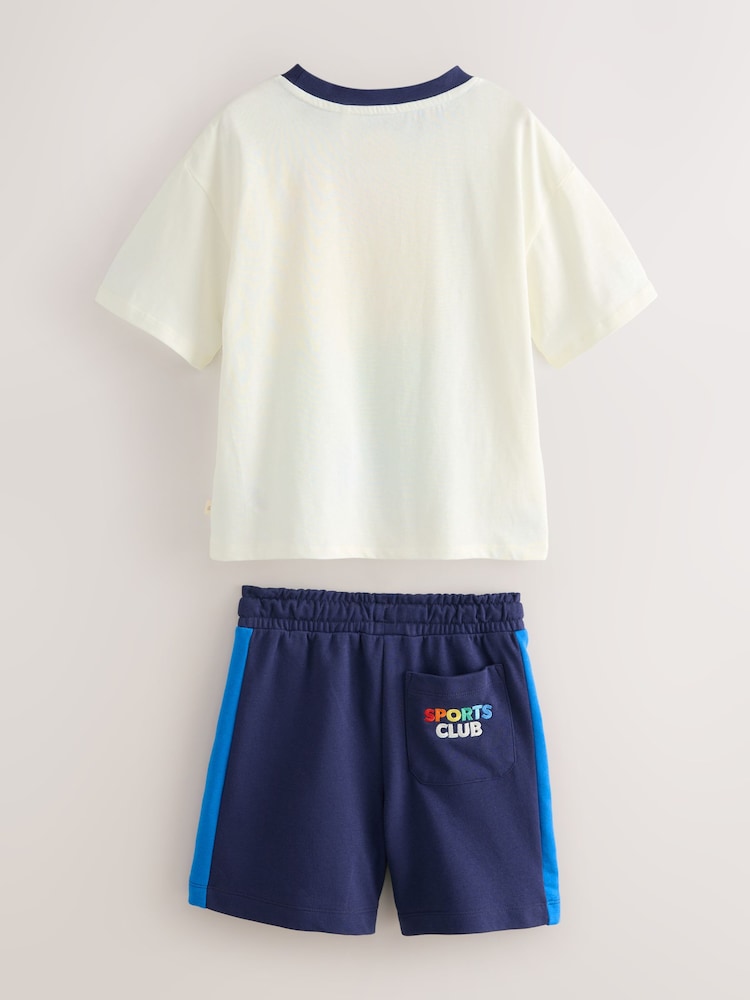 Little Bird by Jools Oliver White Oversized Rainbow Sports Club Short Sleeve T-Shirt and Shorts Set - Image 2 of 4