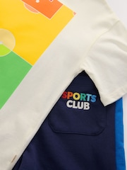 Little Bird by Jools Oliver White Oversized Rainbow Sports Club Short Sleeve T-Shirt and Shorts Set - Image 3 of 4