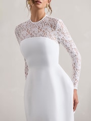 Club L London White Mini Birdie Lace Long Sleeve Bridal Dress - Image 5 of 5