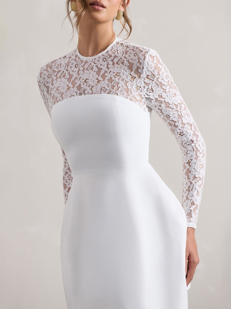 Club L London White Mini Birdie Lace Long Sleeve Bridal Dress - Image 5 of 5