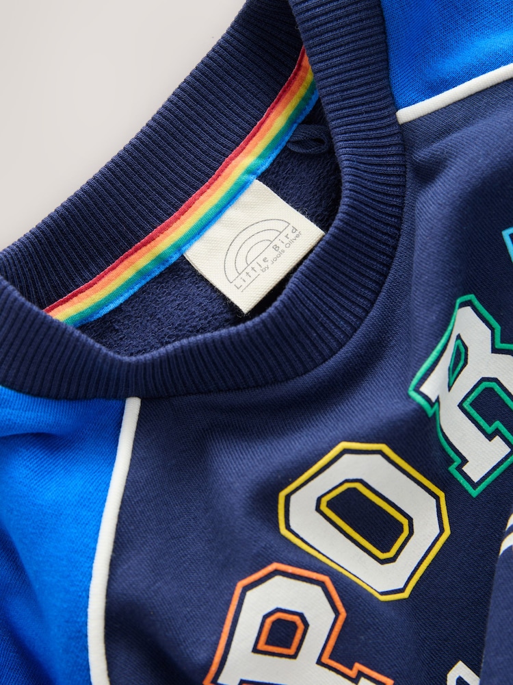 Little Bird by Jools Oliver Blue Rainbow Sports League Sweatshirt and Shorts Set - Image 8 of 8