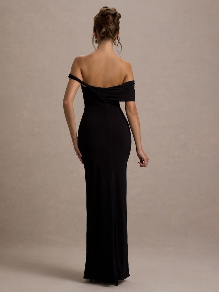 Club L London Black Alonza Twisted Bardot Maxi Dress - Image 2 of 6 Club L London Black Alonza Twisted Bardot Maxi Dress - Image 2 of 6