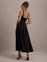 Club L London Black Parina Strappy Volume Hem Midi Dress - Image 2 of 6