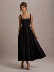 Club L London Black Parina Strappy Volume Hem Midi Dress - Image 3 of 6