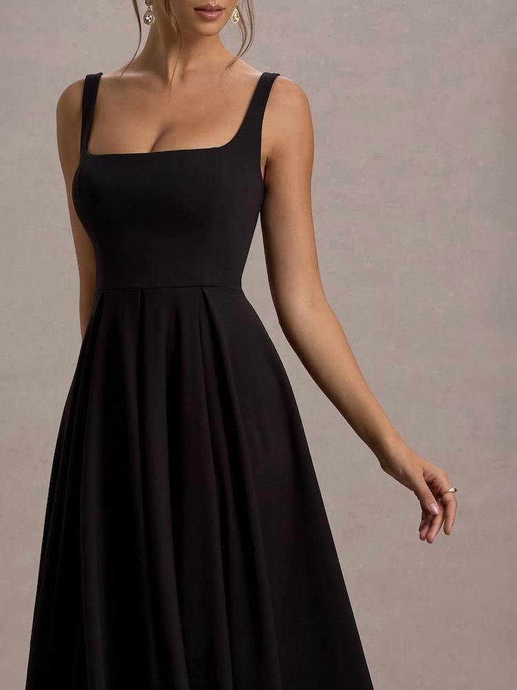 Club L London Black Parina Strappy Volume Hem Midi Dress - Image 5 of 6