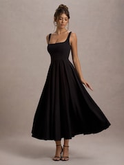 Club L London Black Parina Strappy Volume Hem Midi Dress - Image 6 of 6