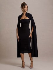 Club L London Black Linden Bodycon Cape-Sleeve Midi Dress - Image 1 of 6