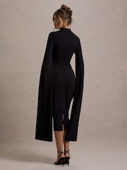 Club L London Black Linden Bodycon Cape-Sleeve Midi Dress - Image 2 of 6