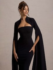 Club L London Black Linden Bodycon Cape-Sleeve Midi Dress - Image 3 of 6