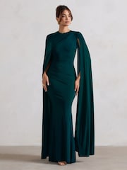 Club L London Teal Magdelena Asymmetric Cape Maxi Dress - Image 1 of 5