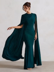 Club L London Teal Magdelena Asymmetric Cape Maxi Dress - Image 2 of 5
