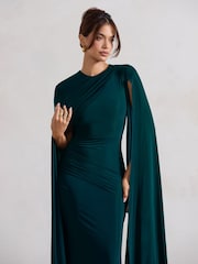 Club L London Teal Magdelena Asymmetric Cape Maxi Dress - Image 5 of 5