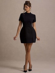 Club L London Black Carabella High-Neck Short-Sleeve Mini Dress - Image 4 of 7