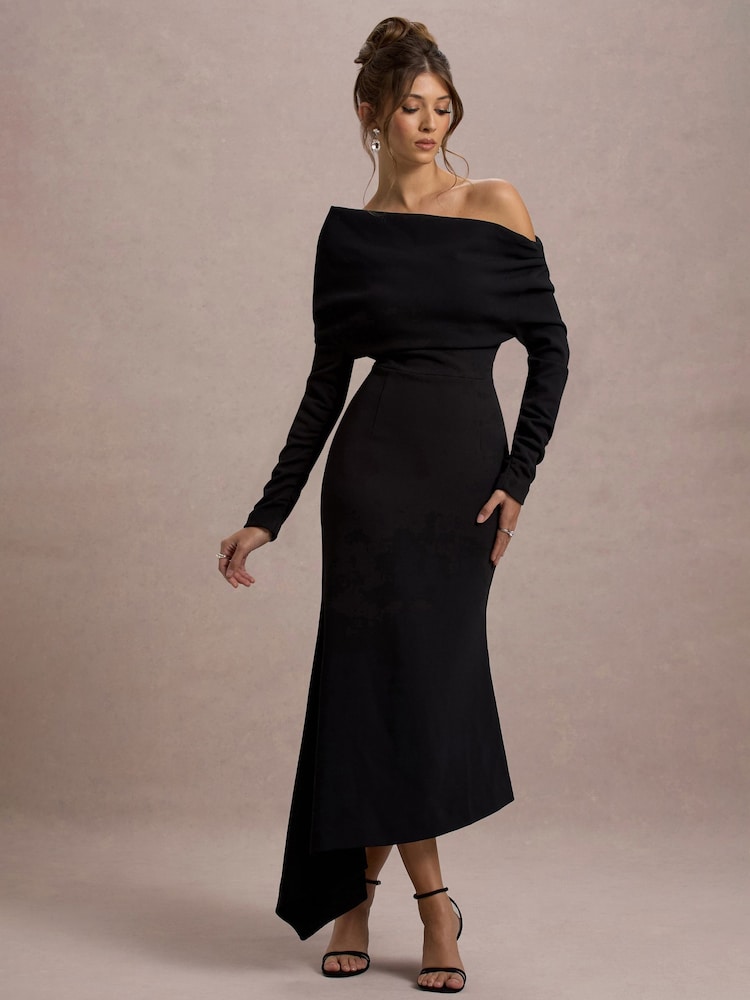 Club L London Black Lou One Shoulder Asymmetric Maxi Dress - Image 1 of 4 Club L London Black Lou One Shoulder Asymmetric Maxi Dress - Image 1 of 4