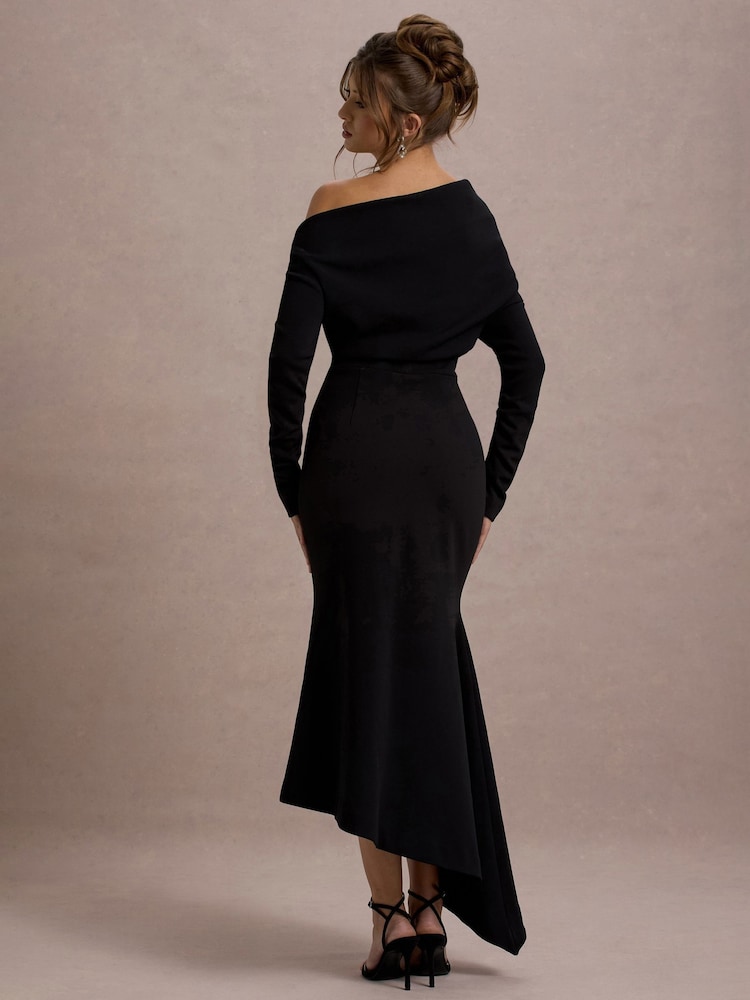 Club L London Black Lou One Shoulder Asymmetric Maxi Dress - Image 2 of 4 Club L London Black Lou One Shoulder Asymmetric Maxi Dress - Image 2 of 4