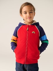Little Bird by Jools Oliver Red/Navy Cotton Zip Through Colour Block Pocket Hoodie - Image 1 of 7