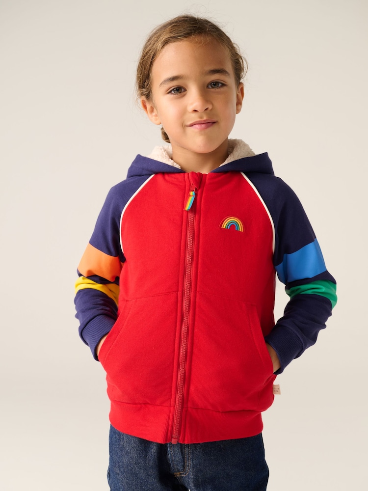 Little Bird by Jools Oliver Red/Navy Cotton Zip Through Colour Block Pocket Hoodie - Image 1 of 7