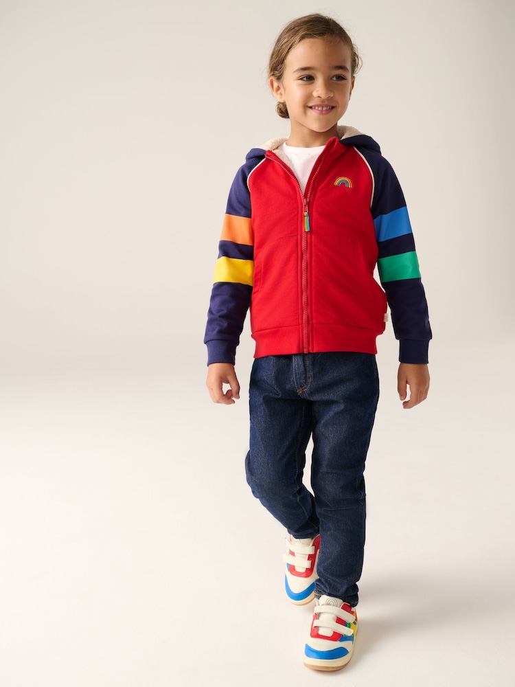 Little Bird by Jools Oliver Red/Navy Cotton Zip Through Colour Block Pocket Hoodie - Image 2 of 7