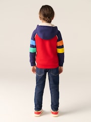 Little Bird by Jools Oliver Red/Navy Cotton Zip Through Colour Block Pocket Hoodie - Image 4 of 7