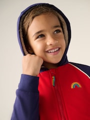 Little Bird by Jools Oliver Red/Navy Cotton Zip Through Colour Block Pocket Hoodie - Image 5 of 7