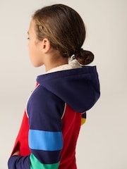 Little Bird by Jools Oliver Red/Navy Cotton Zip Through Colour Block Pocket Hoodie - Image 6 of 7