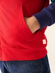 Little Bird by Jools Oliver Red/Navy Cotton Zip Through Colour Block Pocket Hoodie - Image 7 of 7