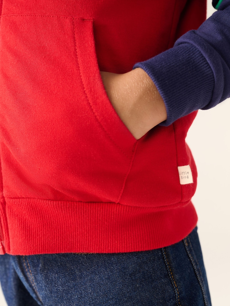 Little Bird by Jools Oliver Red/Navy Cotton Zip Through Colour Block Pocket Hoodie - Image 7 of 7