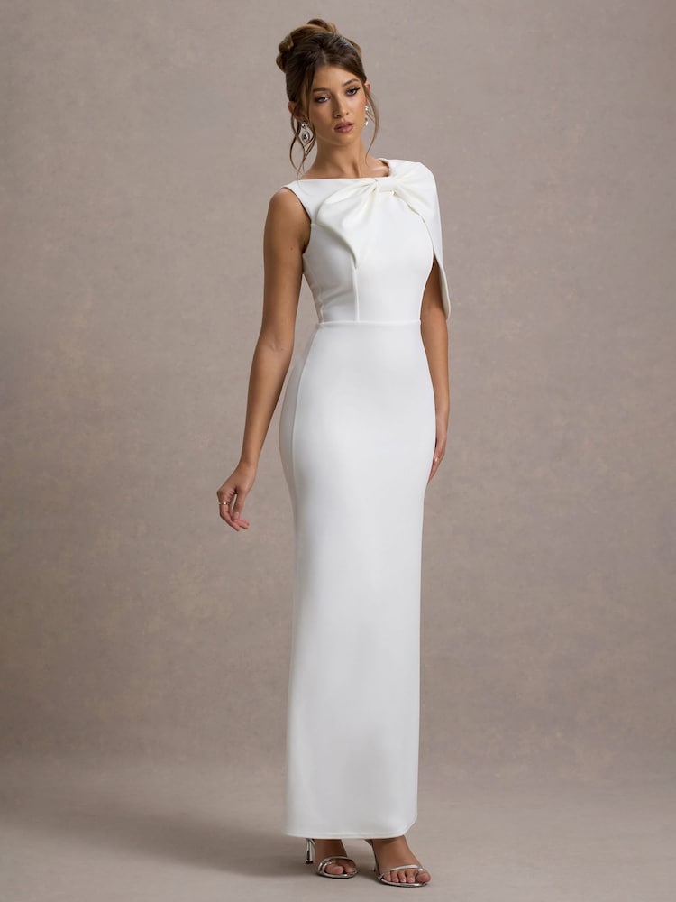 Club L London White Jamela One-Sleeve Maxi Bridal Dress - Image 5 of 6