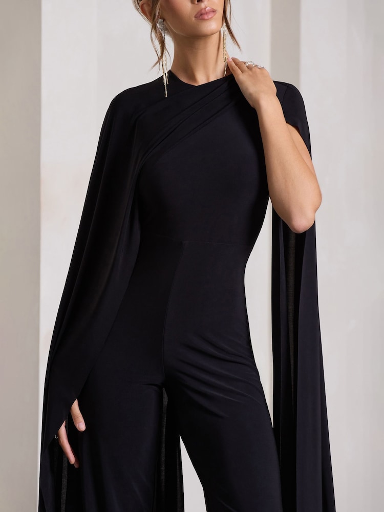 Club L London Black Harley Straight-Leg Jumpsuit With Cape Sleeves - Image 4 of 5