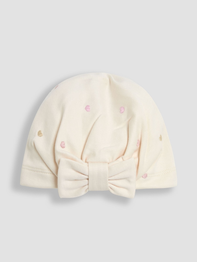 JoJo Maman Bébé Cream Heart Turban 100% Cotton Hat - Image 1 of 3