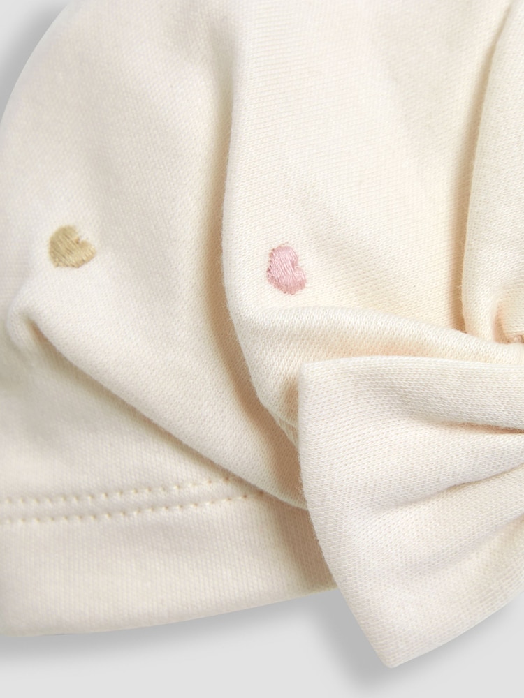 JoJo Maman Bébé Cream Heart Turban 100% Cotton Hat - Image 3 of 3