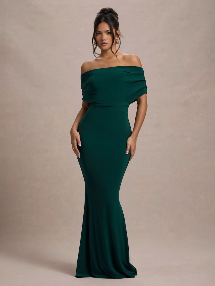 Club L London Green Bowden Bardot Maxi Dress - Image 3 of 6