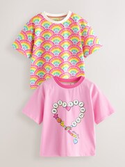 Little Bird by Jools Oliver Pink Oversized Rainbow Short Sleeve 100% Cotton T-Shirts 2 Pack - Image 12 of 17