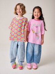 Little Bird by Jools Oliver Pink Oversized Rainbow Short Sleeve 100% Cotton T-Shirts 2 Pack - Image 2 of 17