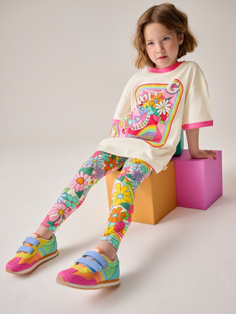 Little Bird by Jools Oliver Pink/White Rainbow T-Shirt and Leggings Set - Image 1 of 5 Little Bird by Jools Oliver Pink/White Rainbow T-Shirt and Leggings Set - Image 1 of 5