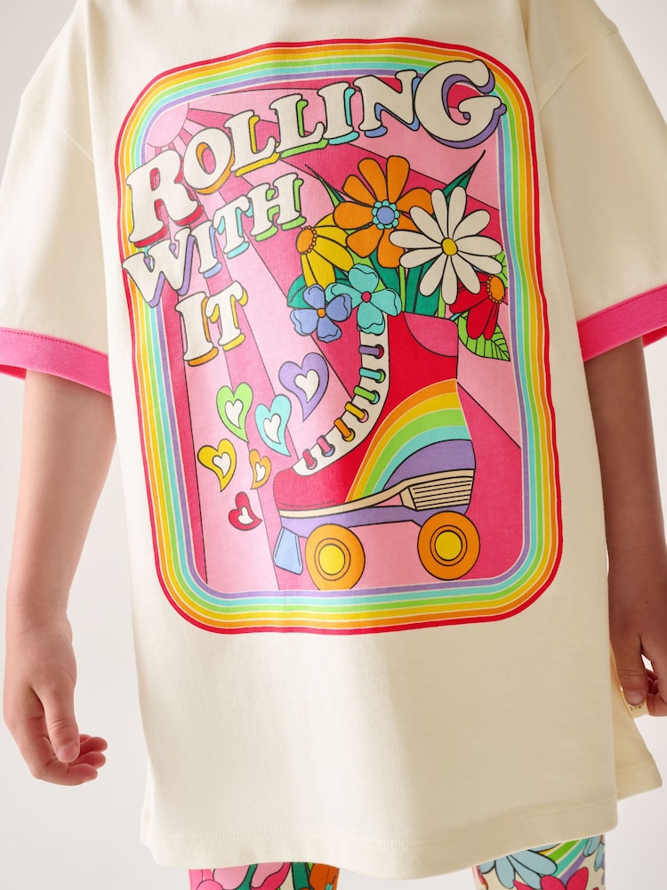 Little Bird by Jools Oliver Pink/White Rainbow T-Shirt and Leggings Set - Image 3 of 5