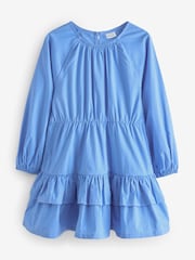 Blue Tiered Long Sleeves 100% Cotton Dress - Image 1 of 1