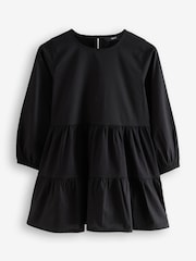 Black Tiered Long Sleeves 100% Cotton Dress - Image 1 of 1