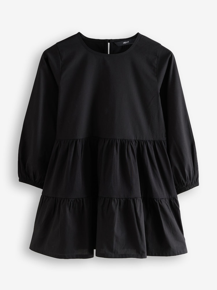 Black Tiered Long Sleeves 100% Cotton Dress - Image 1 of 1