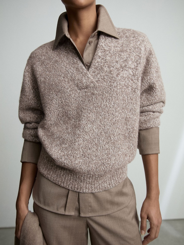 Reiss Neutral Nova Cashmere-Blend Bouclé V-Neck Jumper - Image 1 of 9