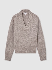Reiss Neutral Nova Cashmere-Blend Bouclé V-Neck Jumper - Image 2 of 9