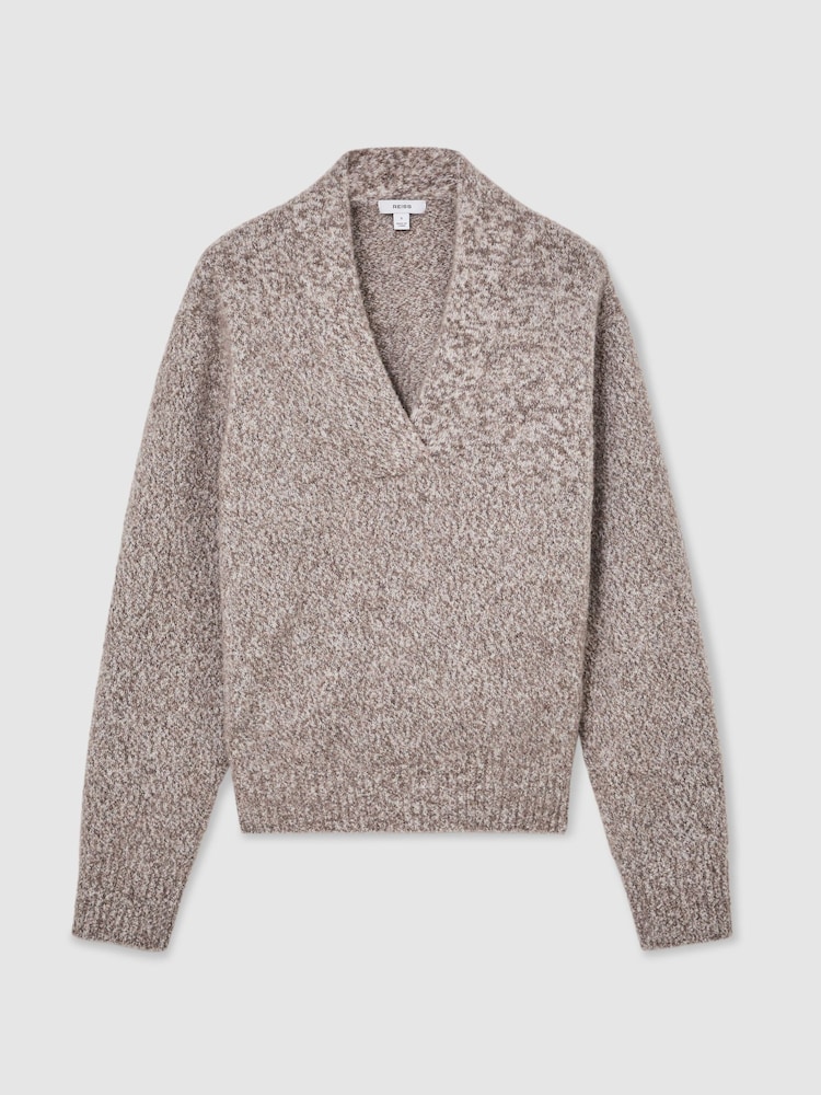 Reiss Neutral Nova Cashmere-Blend Bouclé V-Neck Jumper - Image 2 of 9