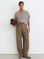 Reiss Neutral Nova Cashmere-Blend Bouclé V-Neck Jumper - Image 6 of 9
