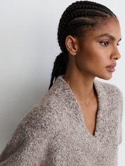 Reiss Neutral Nova Cashmere-Blend Bouclé V-Neck Jumper - Image 7 of 9