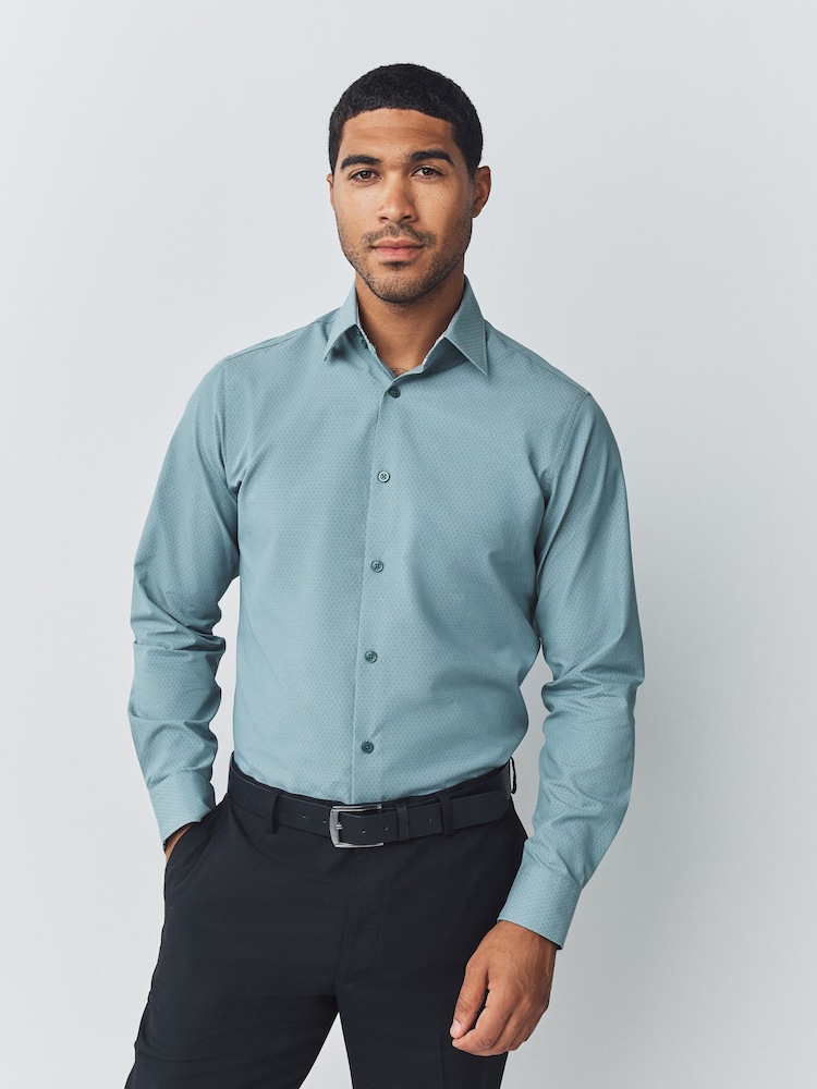 Verde espuma de mar - Corte slim - Camisa con diseño texturizado y ribeteado de fácil cuidado - Imagen 1 de 7
