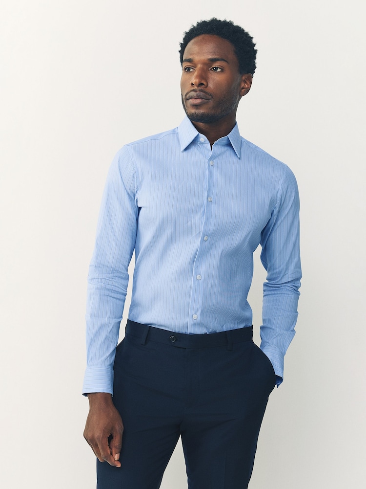 Blue Stripe Muscle Fit Motionflex Textured Shirt - Image 1 of 8