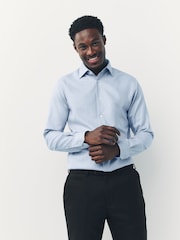 Blue Slim Fit Premium 100% Cotton Textured Shirt - Image 1 of 7
