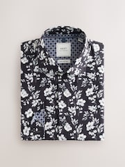 Black/White Floral Regular Fit Printed Long Sleeve Single Cuff Formal Shirt - Image 1 of 3