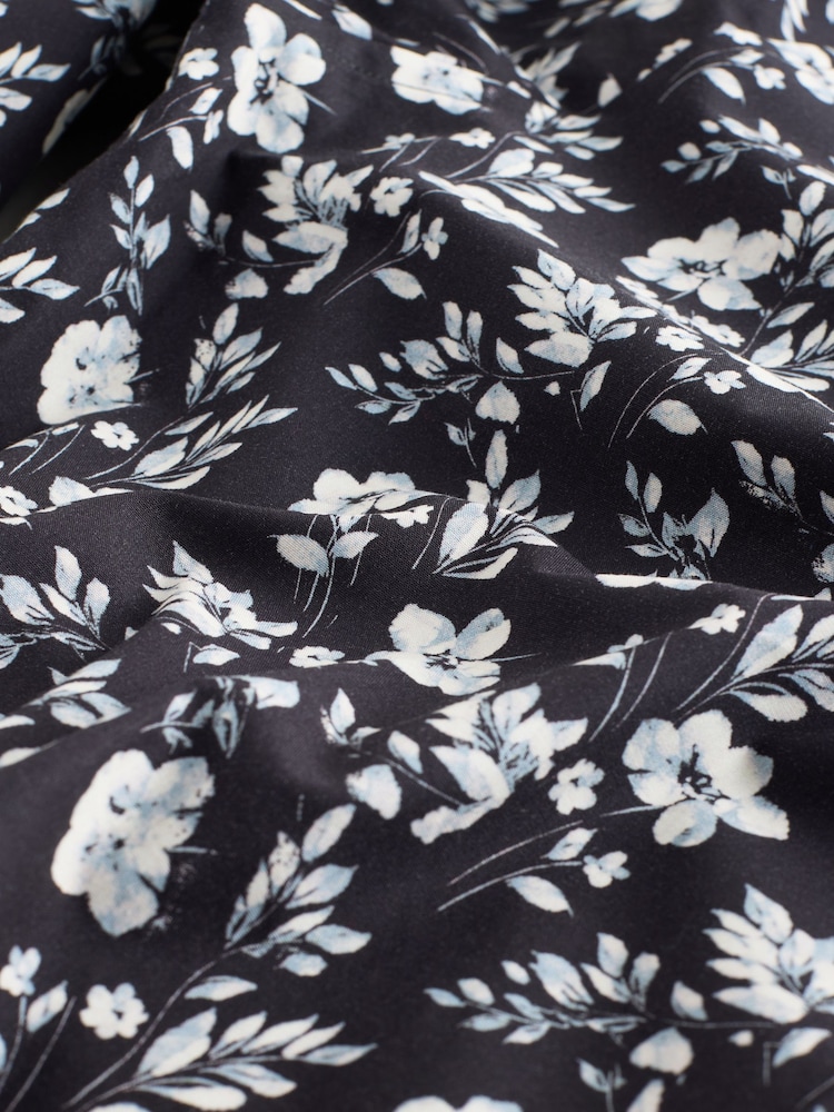 Black/White Floral Regular Fit Printed Long Sleeve Single Cuff Formal Shirt - Image 2 of 3